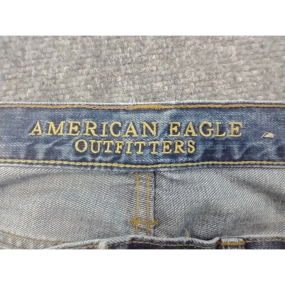 American Eagle Original Straight Jeans Mens 34x34 Blue Distressed Denim